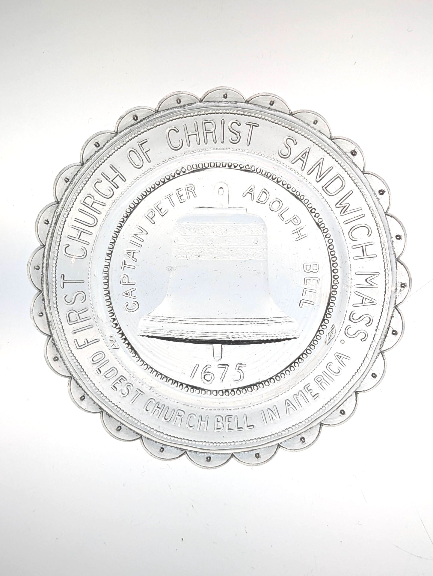 Hand Pressed Glass Cup Plate "Capt Peter Adolph Bell" Clear