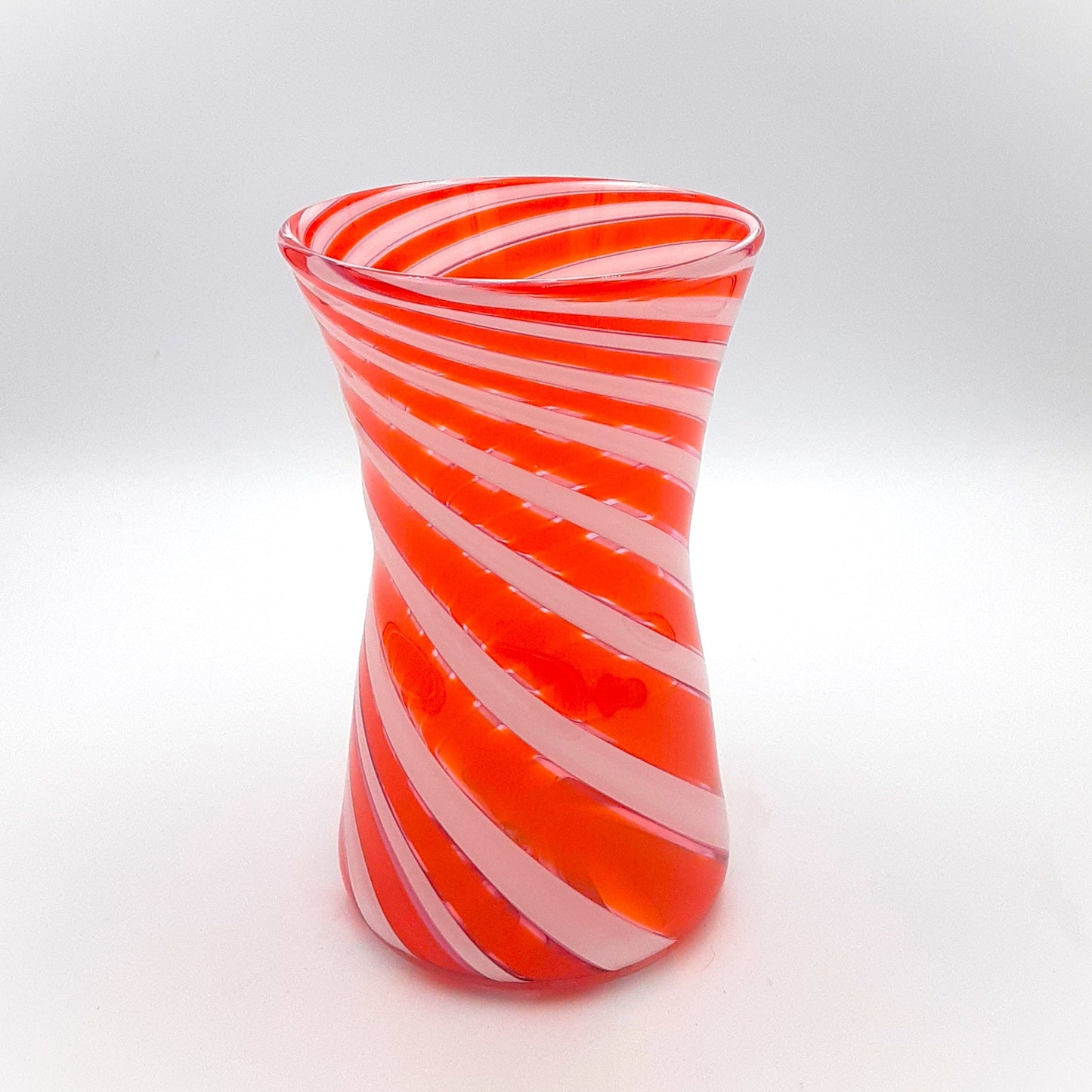 Handblown Glass X Vase Red/Pink Stripe Large by Fritz Glass
