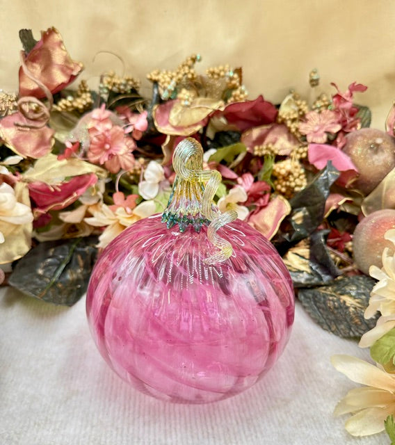 Hoogs and Crawford Rose Pink and White Swirl Pumpkin - Large