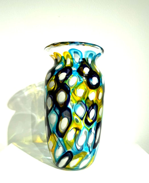 Fritz Glass Dot Vase - Yellow, Teal, Dark Blue, and White