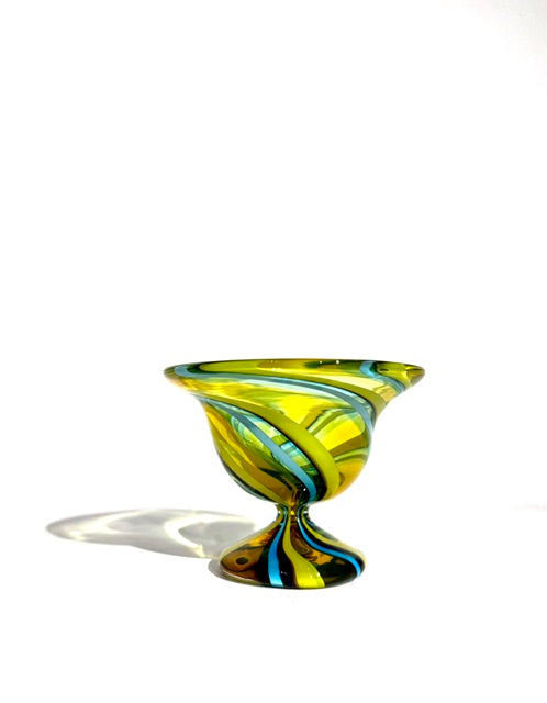 Fritz Glass Footed Salt - Yellow and Teal