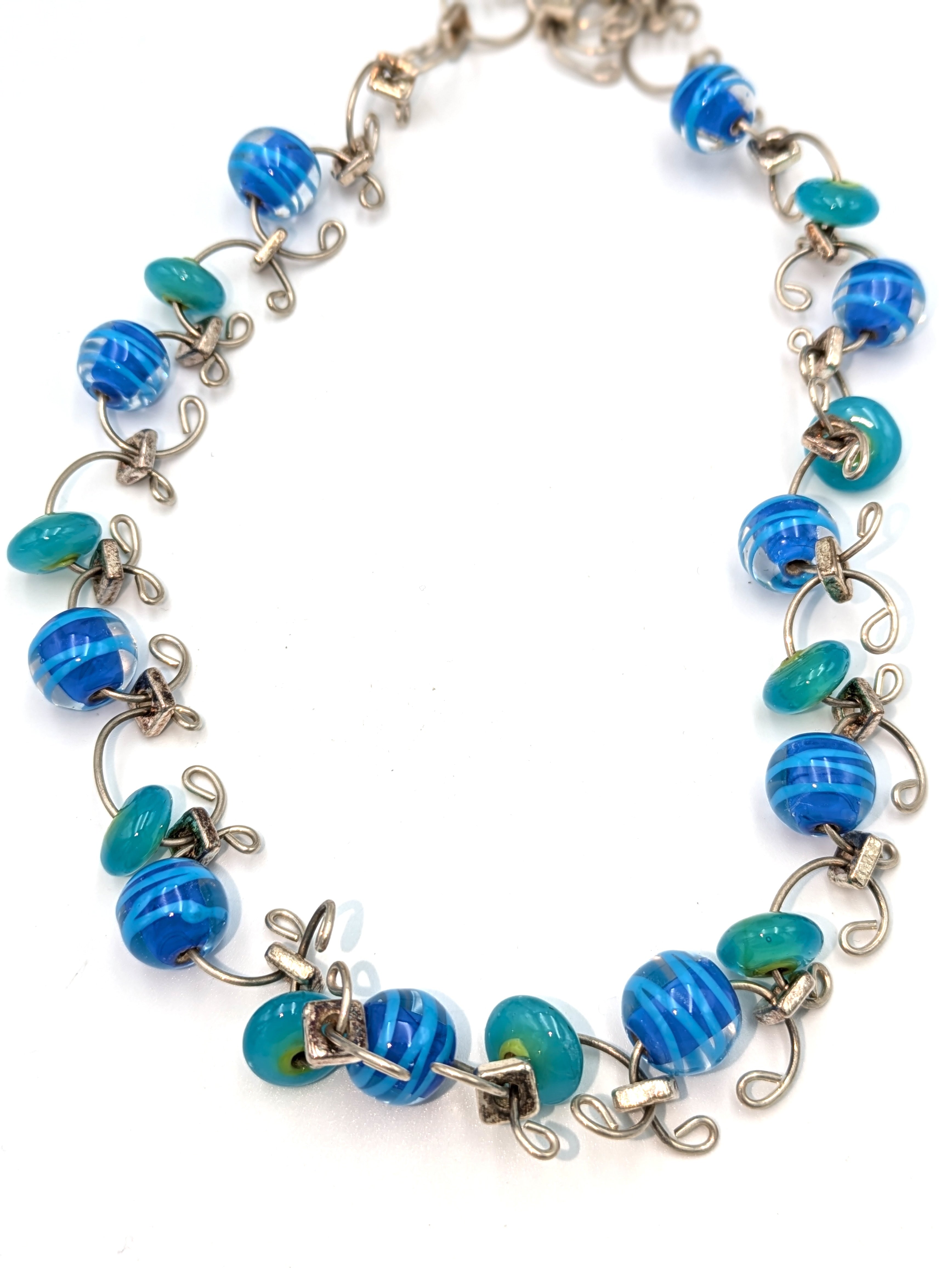 Aquamarine 2024 beaded statement necklace, Lampwork Glass necklace