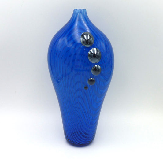 Handblown Glass Dotted Lat Vase Blue on Blue by Will Mayer