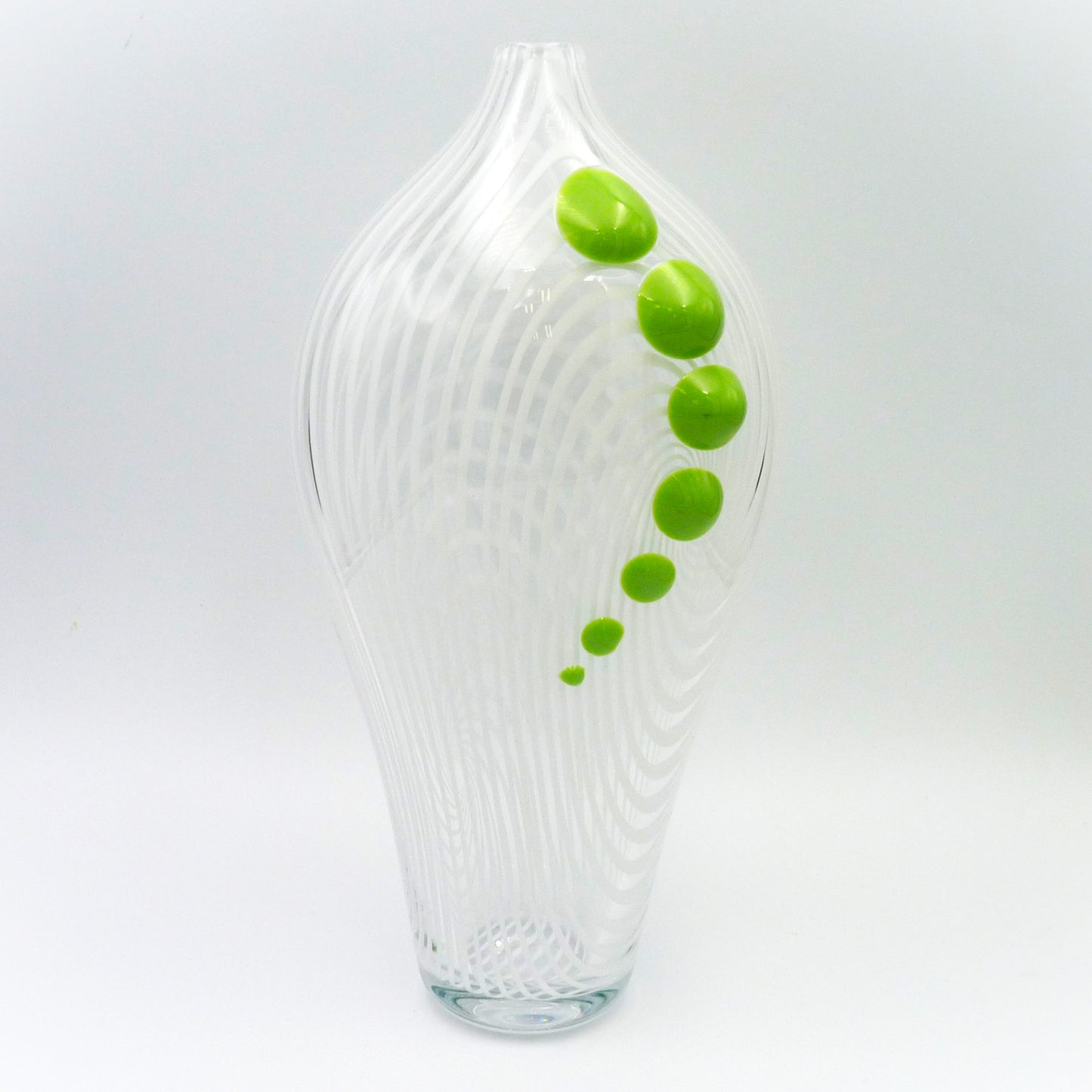 Handblown Glass Dotted Lat Vase Green on White by Will Mayer