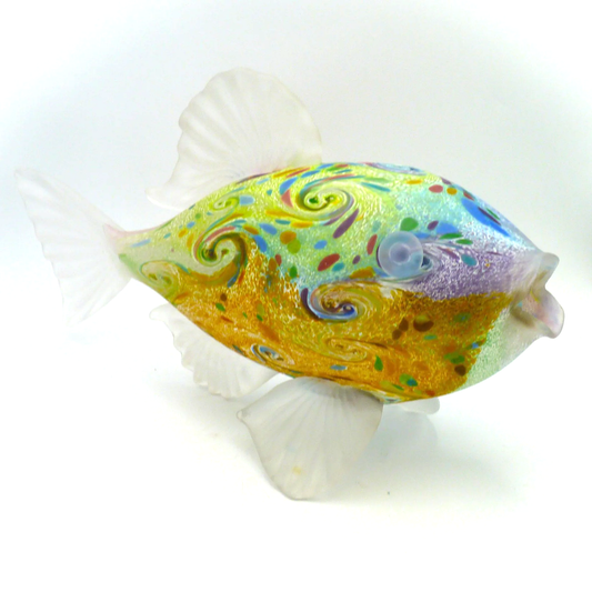 Hand Blown XL Glass Fish Multi Starry by Belleau Art Glass