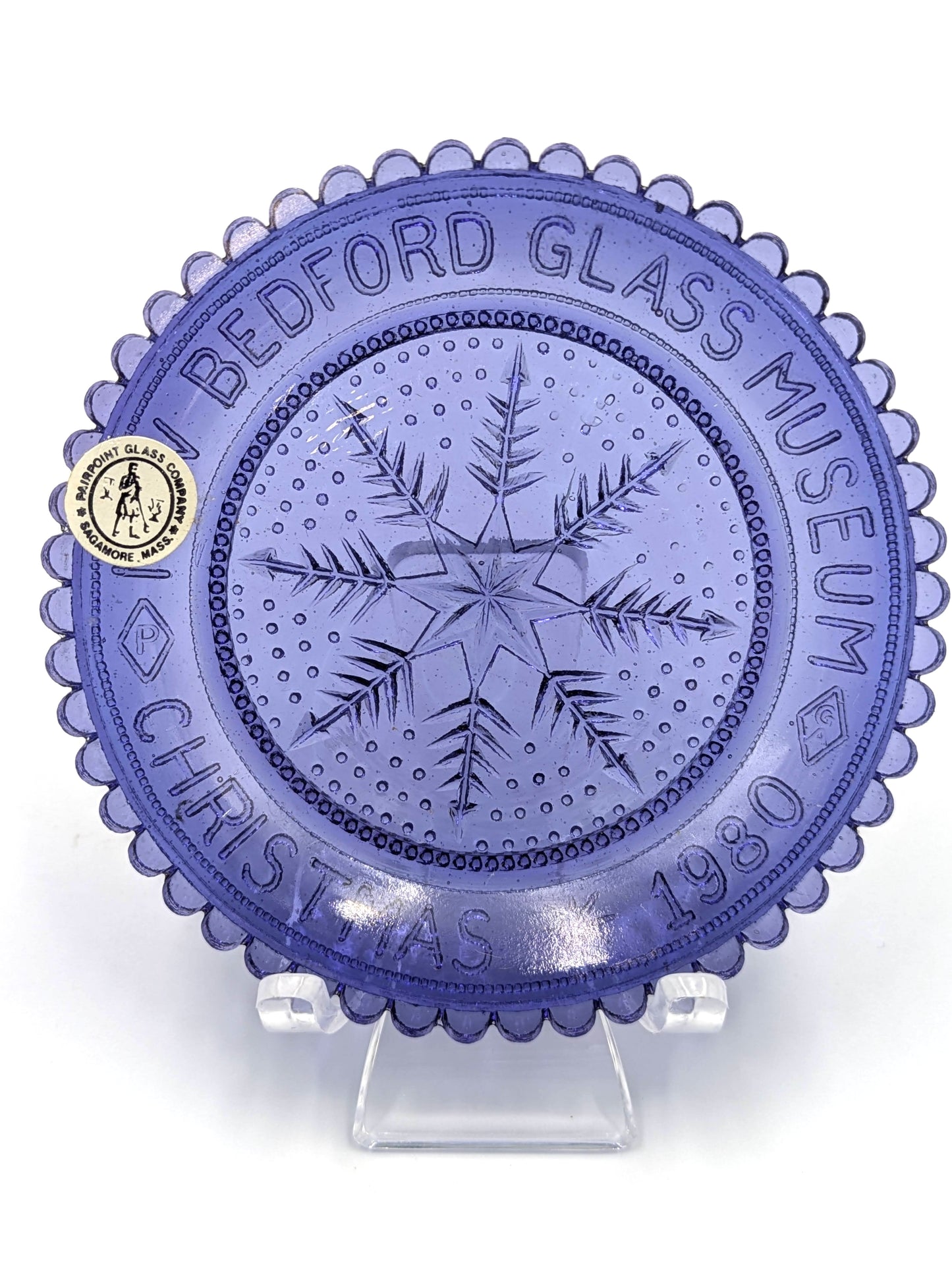 Hand Pressed Glass Cup Plate "New Bedford Glass Museum Christmas 1980"