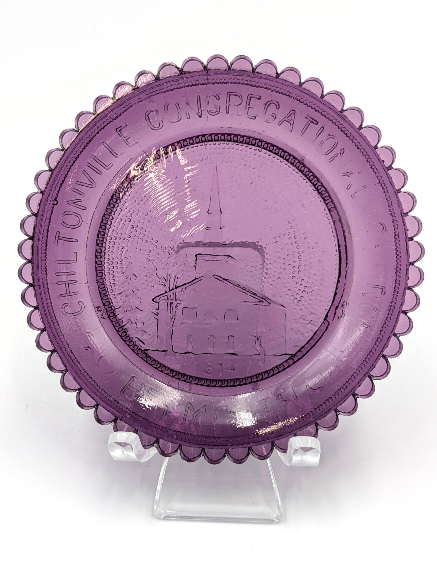 Hand Pressed Glass Cup Plate "Chiltonville Congregational Church"
