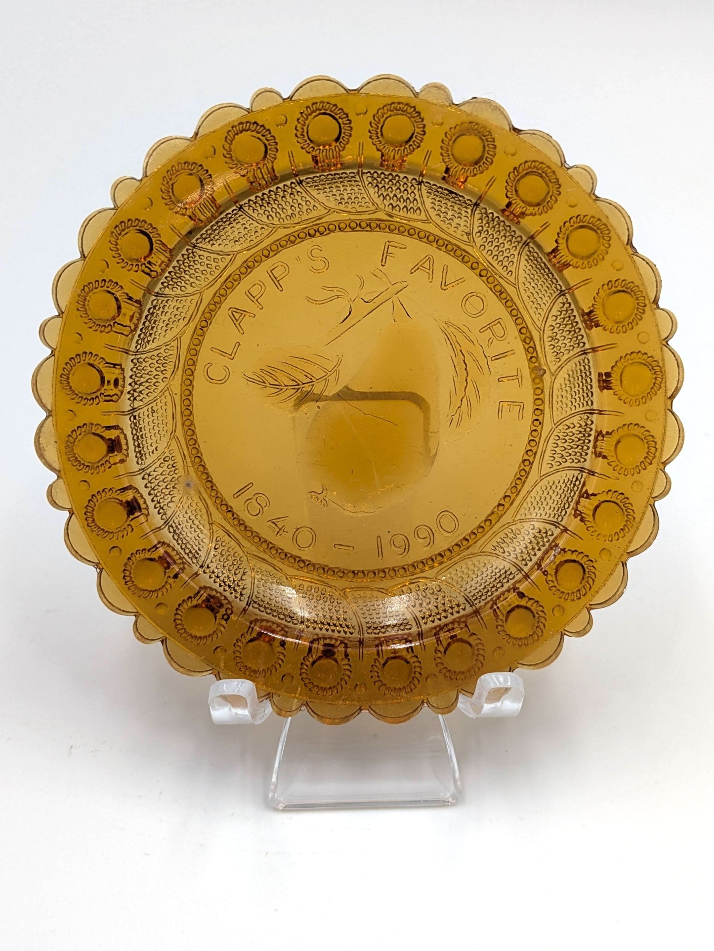 Hand Pressed Glass Cup Plate "Clapp's Favorite 1840 -1990"