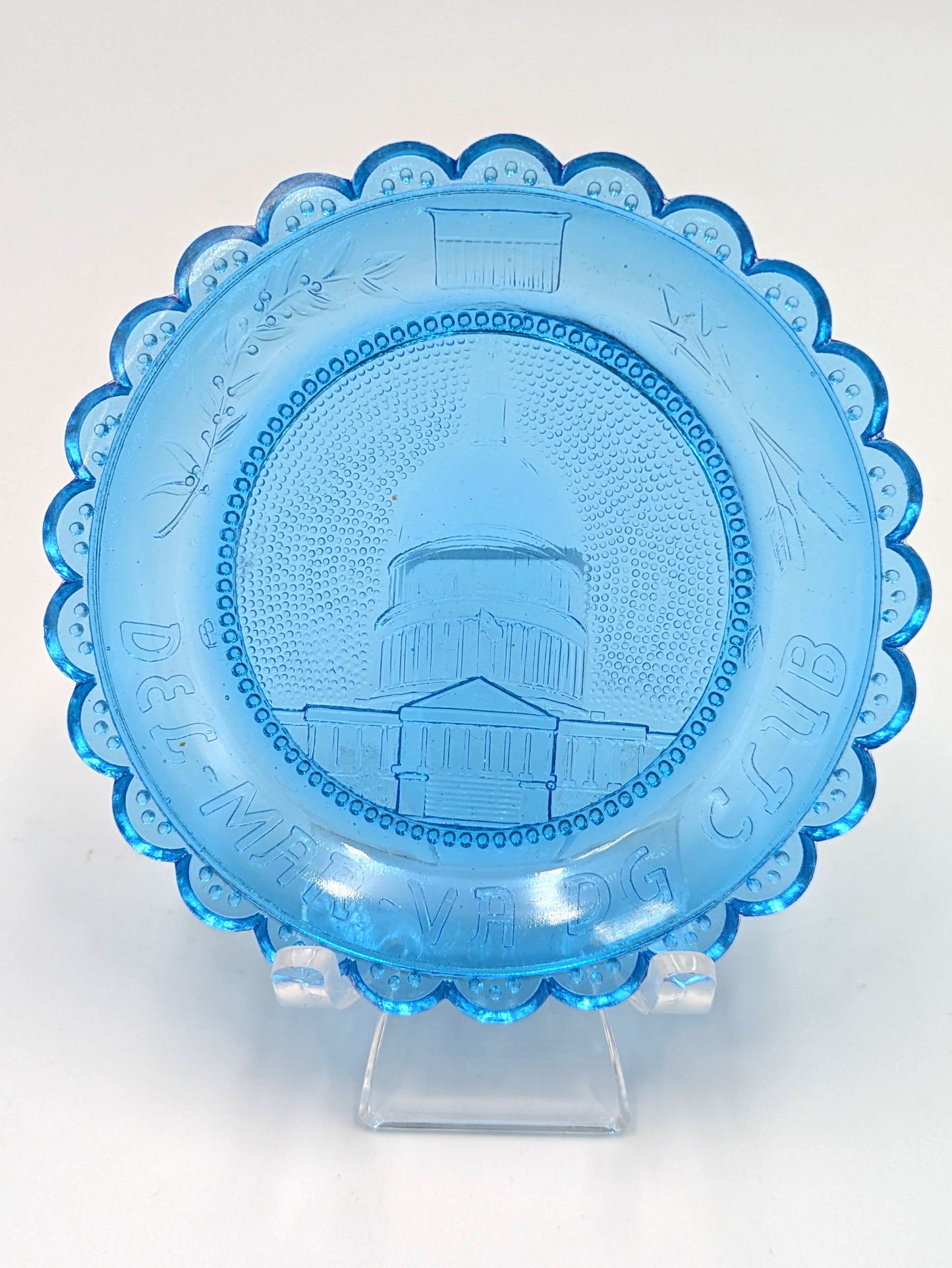Hand Pressed Glass Cup Plate "Del Mar VA DG Club - The Capitol"