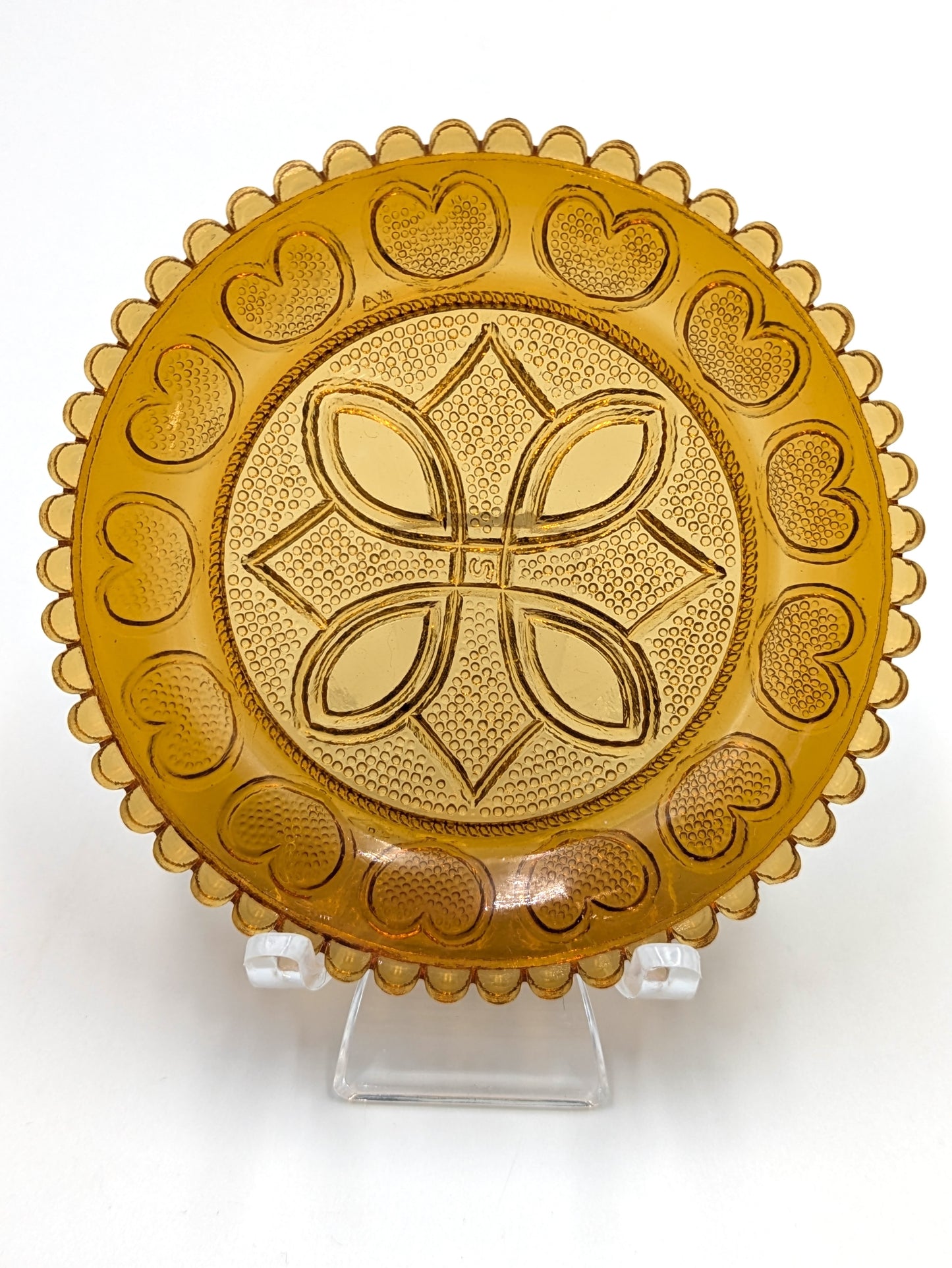 Hand Pressed Glass Cup Plate "Diamond Heart"