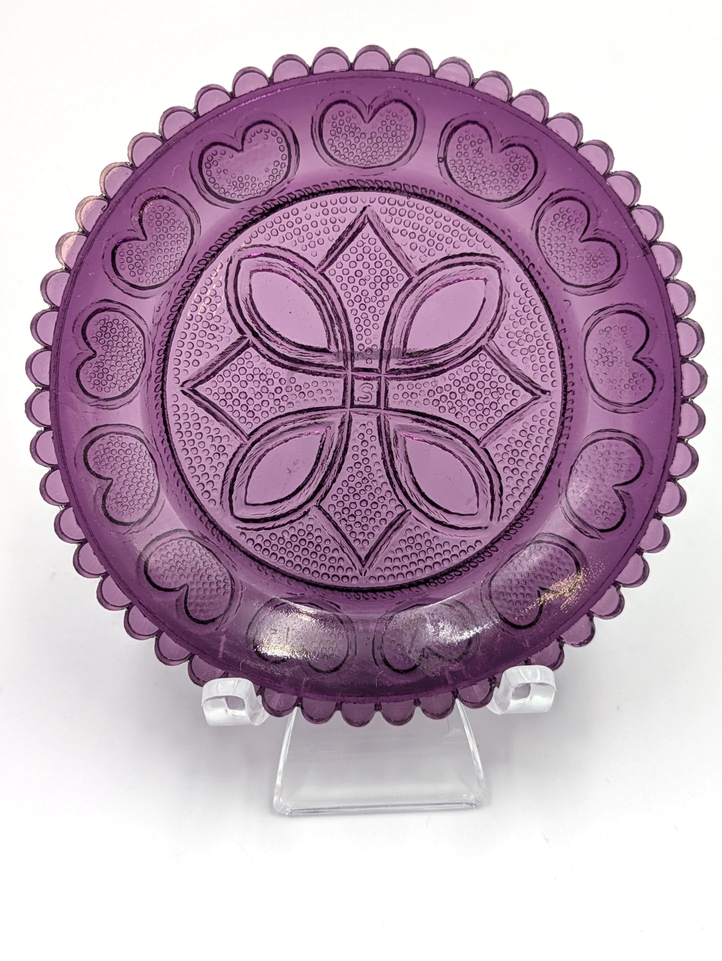 Hand Pressed Glass Cup Plate "Diamond Heart"