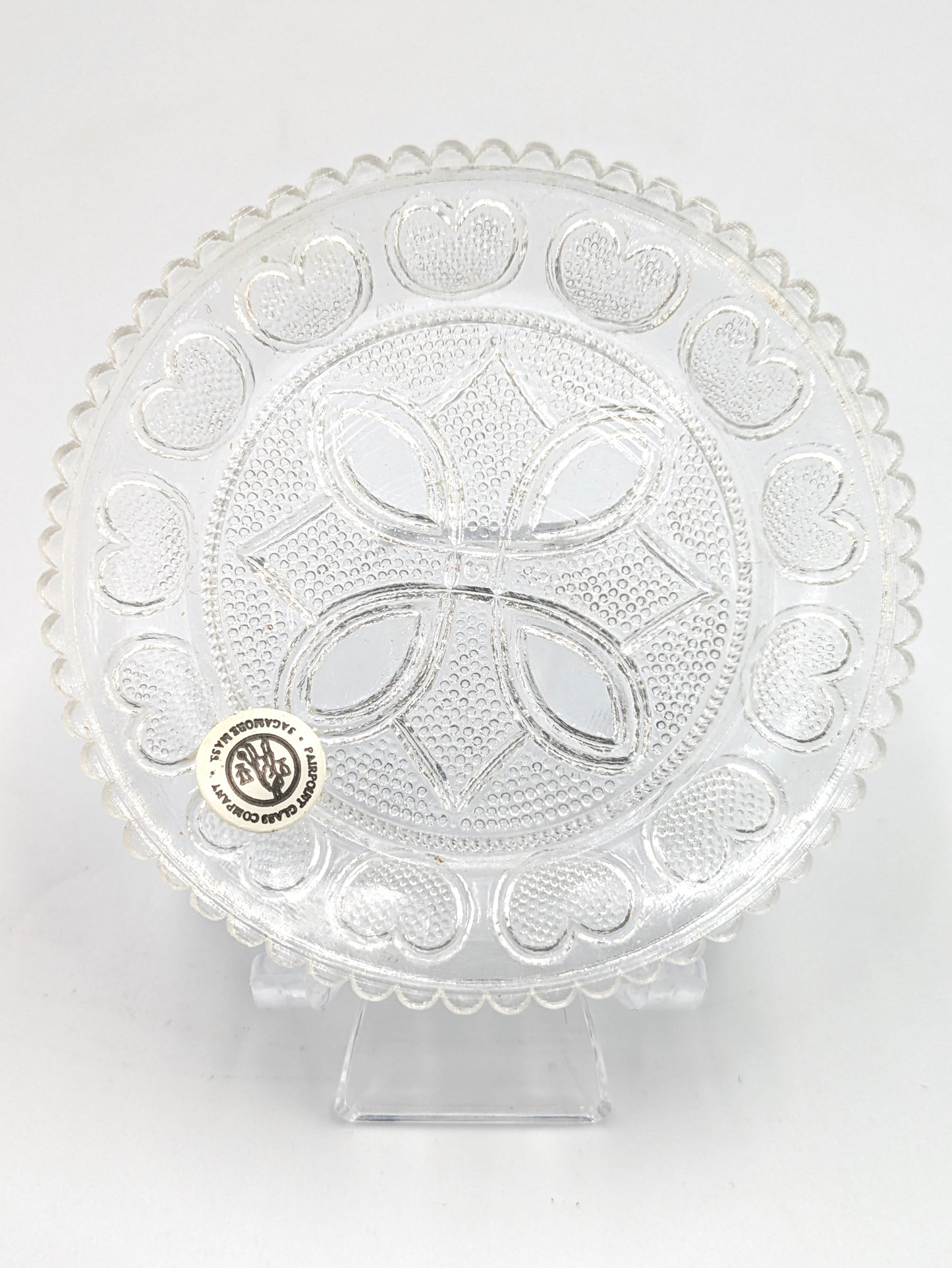Hand Pressed Glass Cup Plate "Diamond Heart"