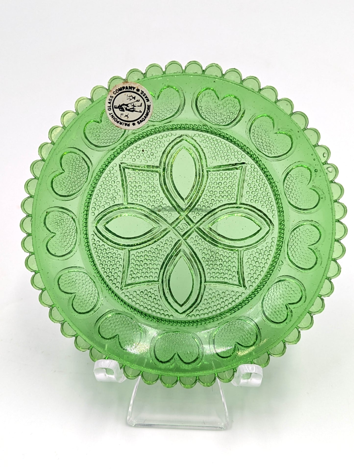 Hand Pressed Glass Cup Plate "Diamond Heart"