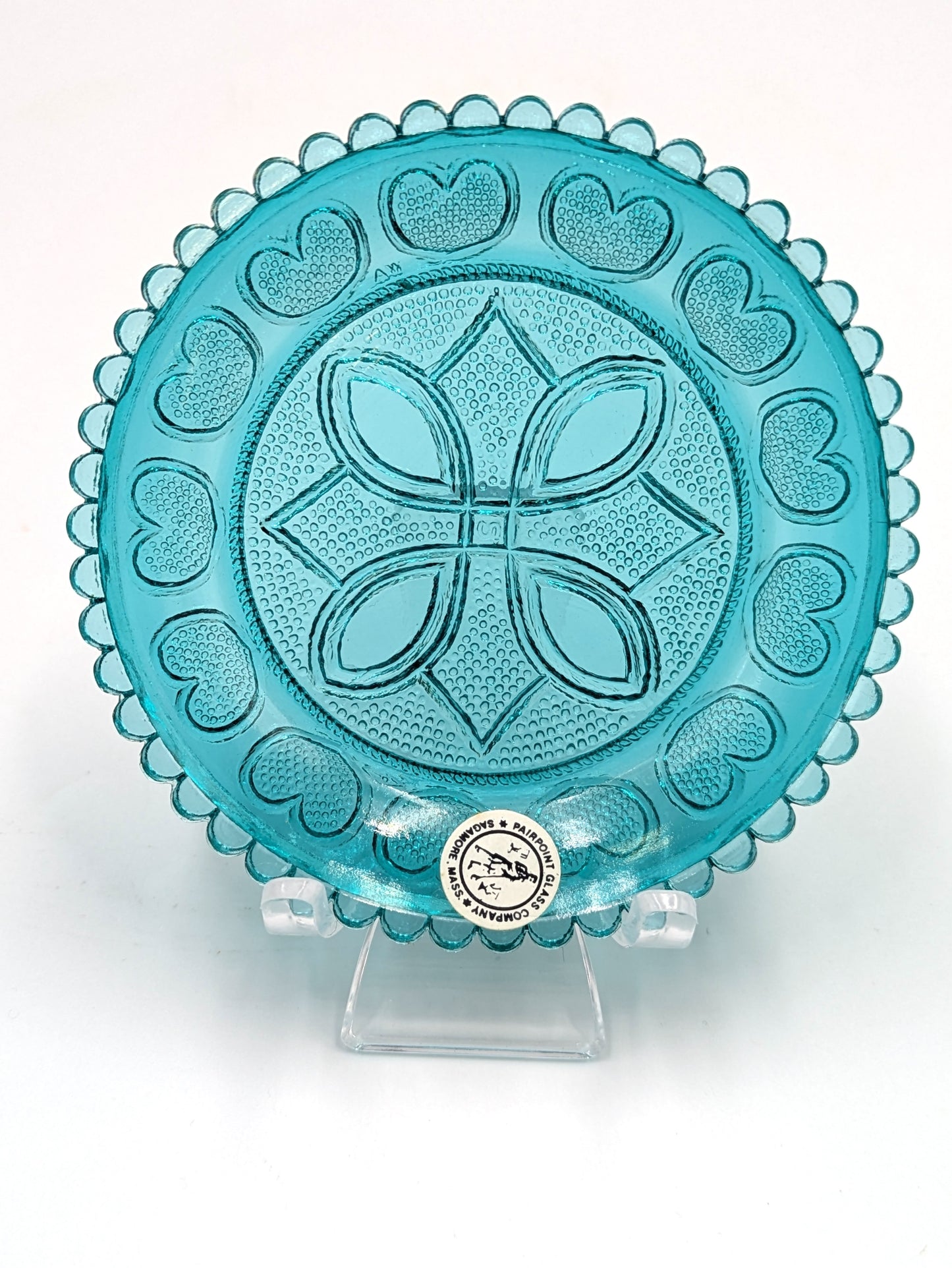 Hand Pressed Glass Cup Plate "Diamond Heart"