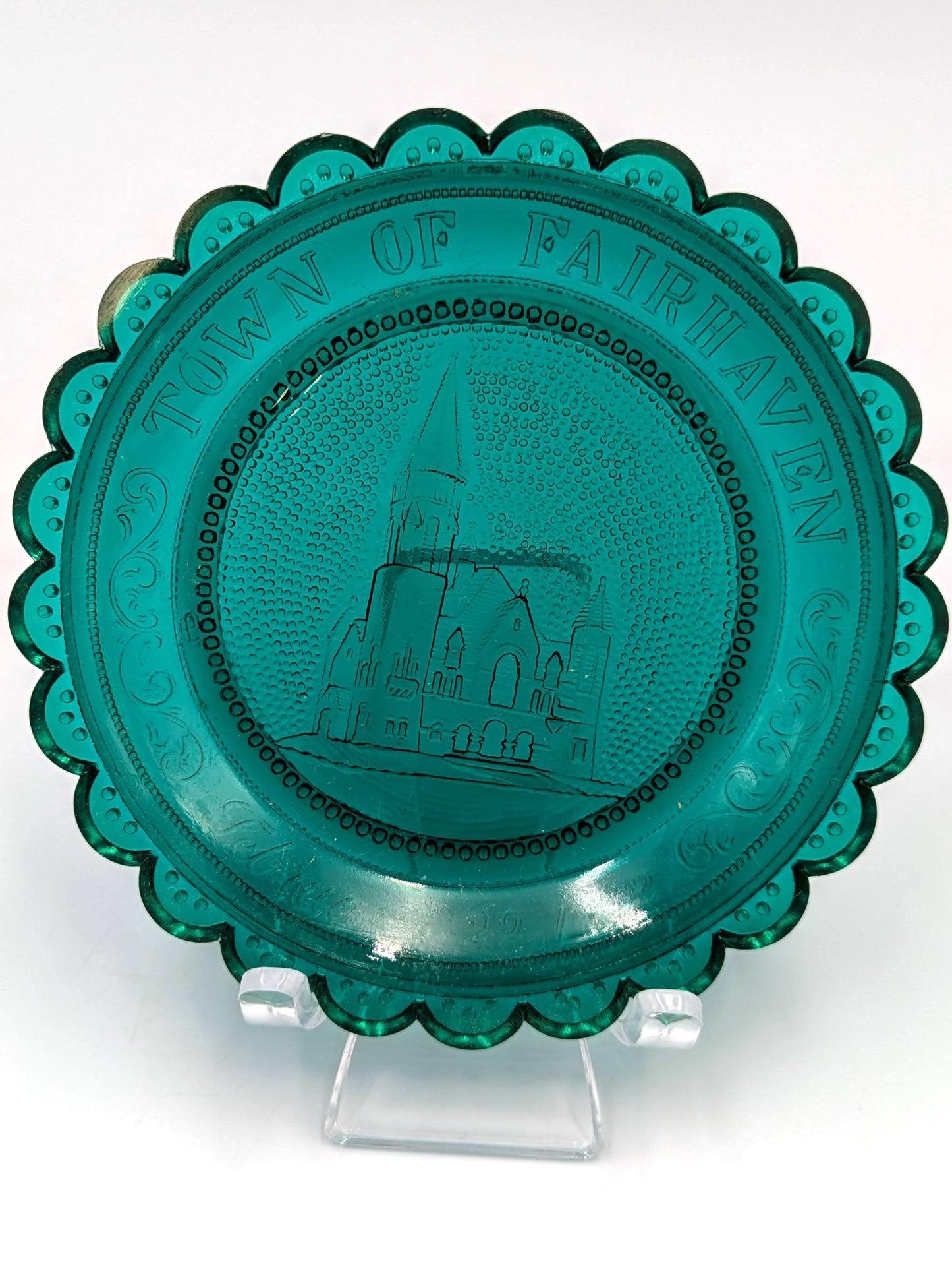 Hand Pressed Glass Cup Plate "Town of Fairhaven"