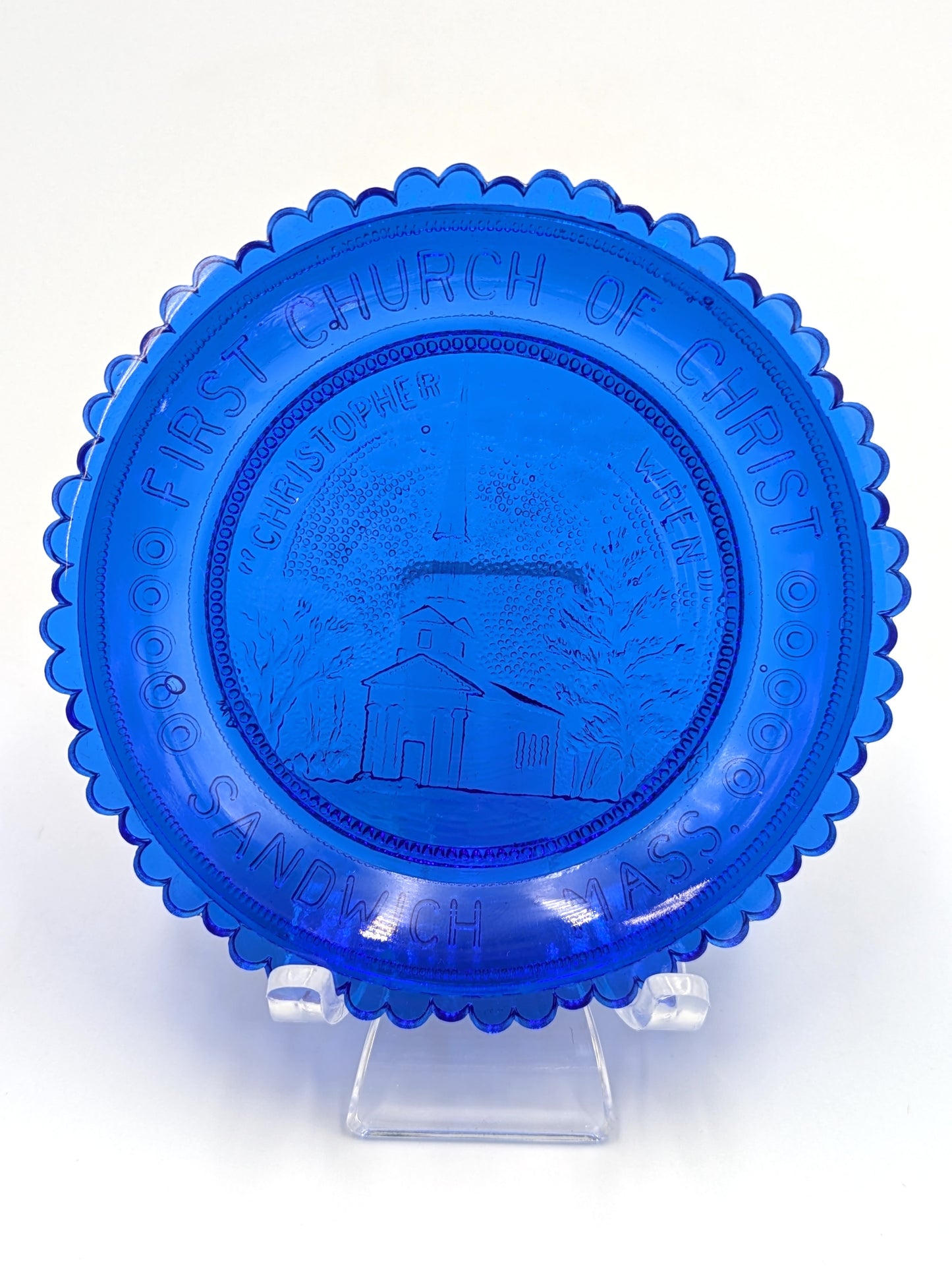 Hand Pressed Glass Cup Plate "First Church of Christ Sandwich"