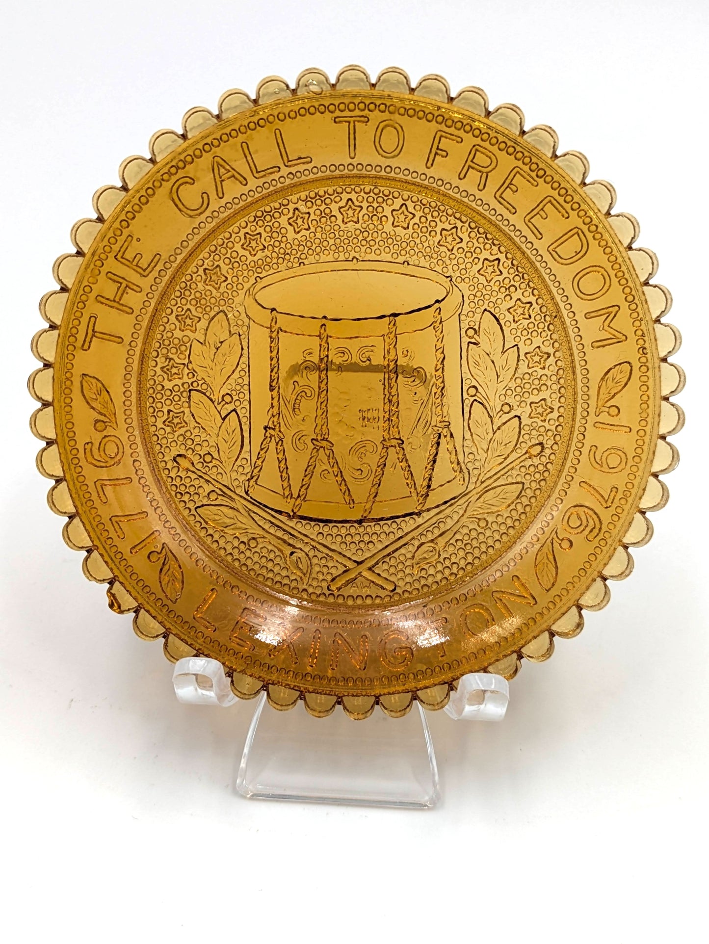 Hand Pressed Glass Cup Plate "Call to Freedom Lexington 1976"