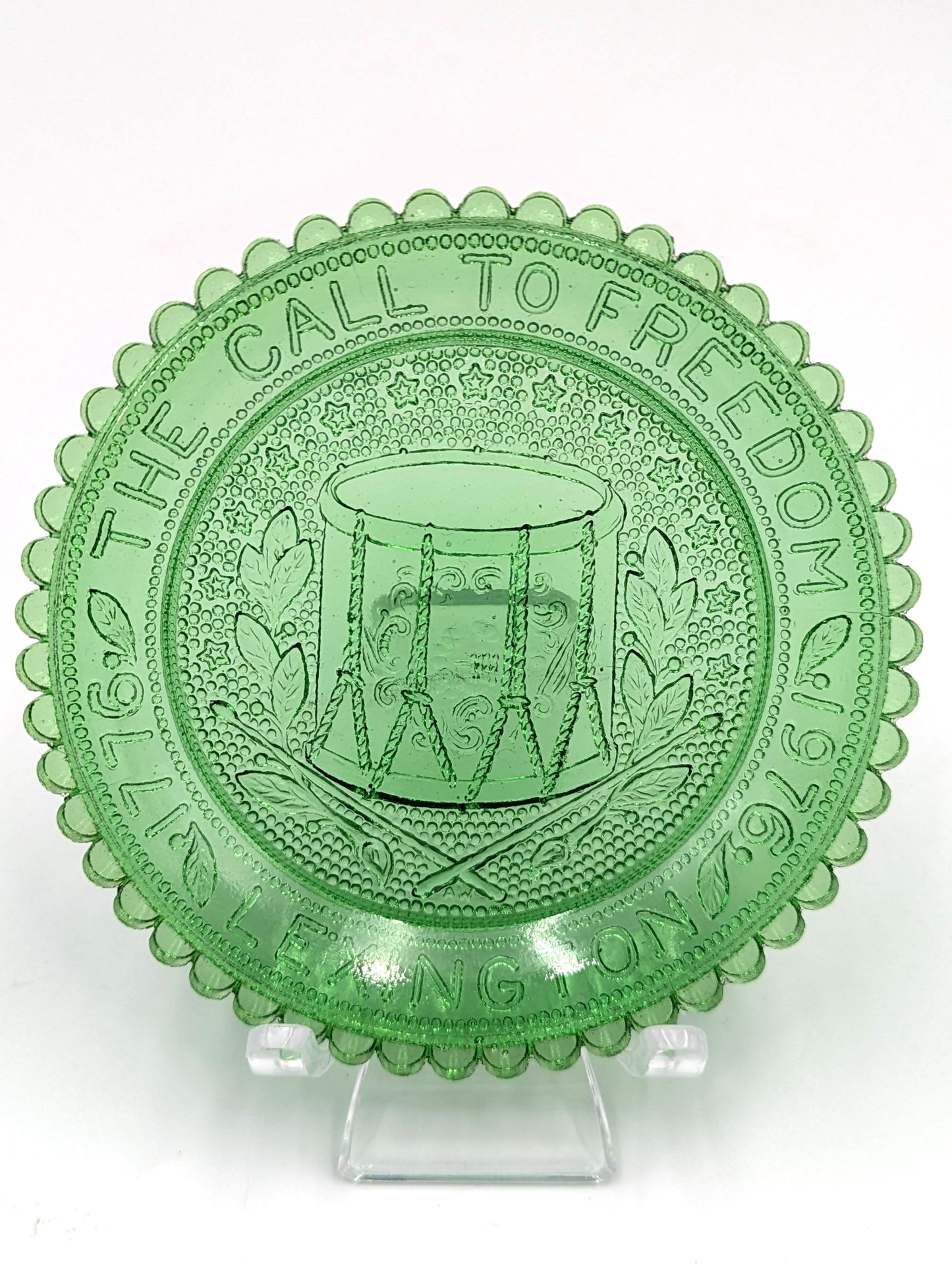 Hand Pressed Glass Cup Plate "Call to Freedom Lexington 1976"