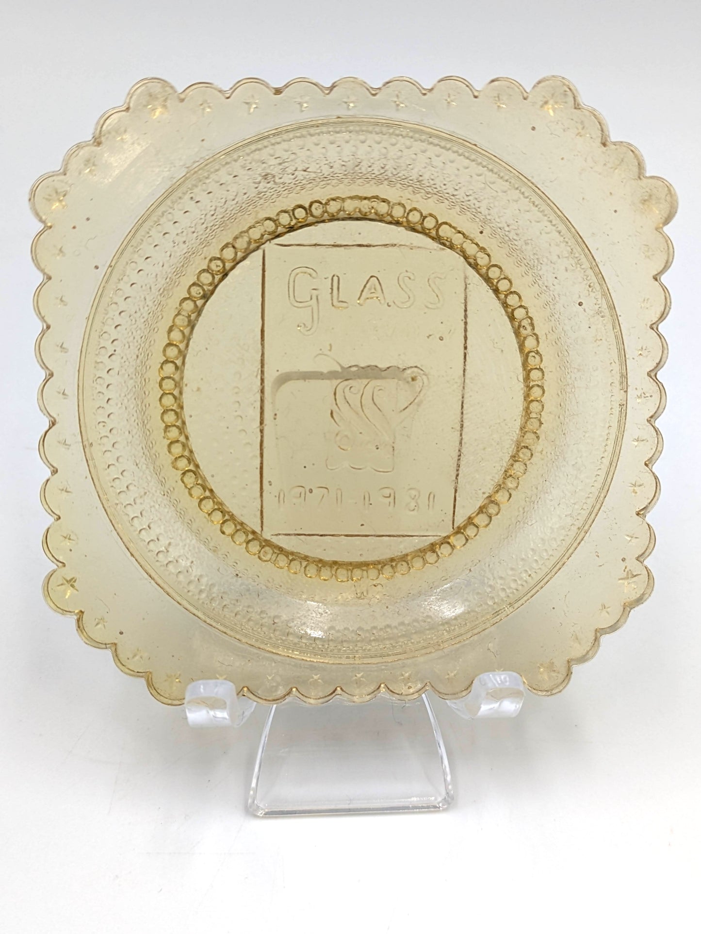 Hand Pressed Glass Cup Plate "Glass Review 1971-1981"