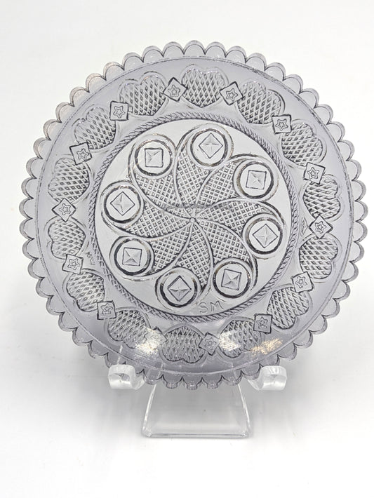 Hand Pressed Glass Cup Plate "Heart & Diamond"