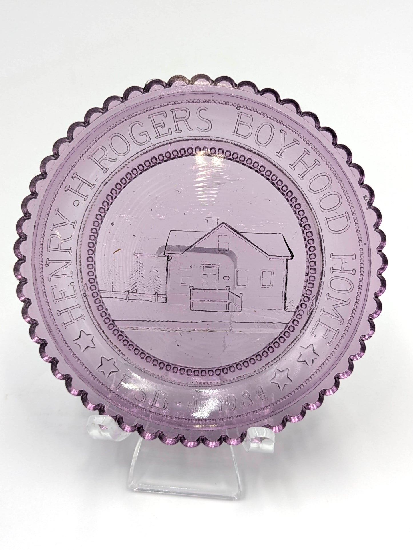 Hand Pressed Glass Cup Plate "Henry Rogers Boyhood Home"