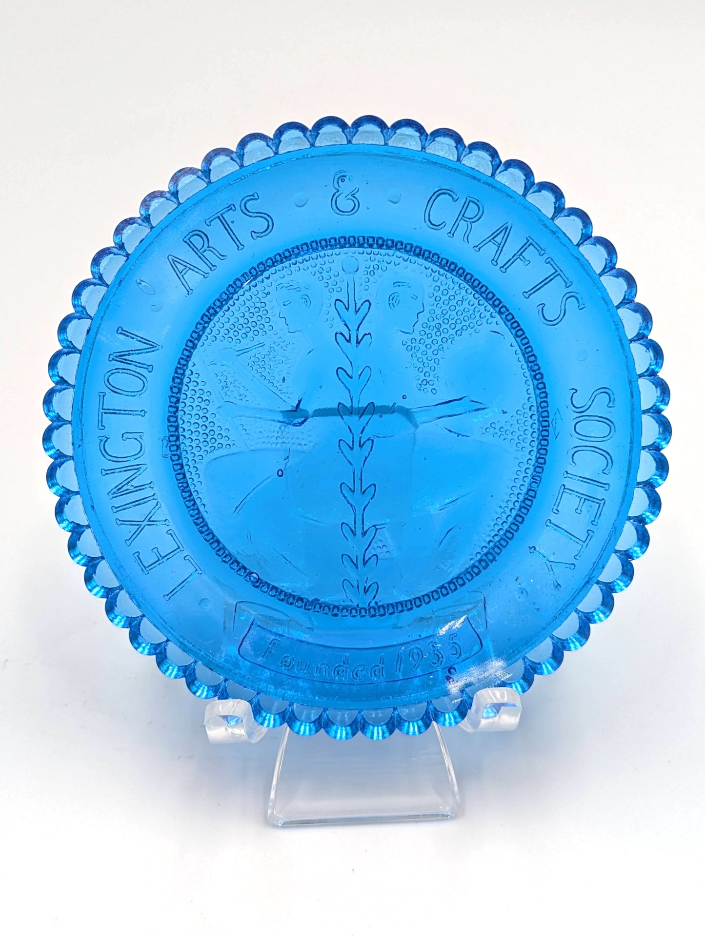 Hand Pressed Glass Cup Plate "Lexington Arts & Crafts Society, Founded 1935"
