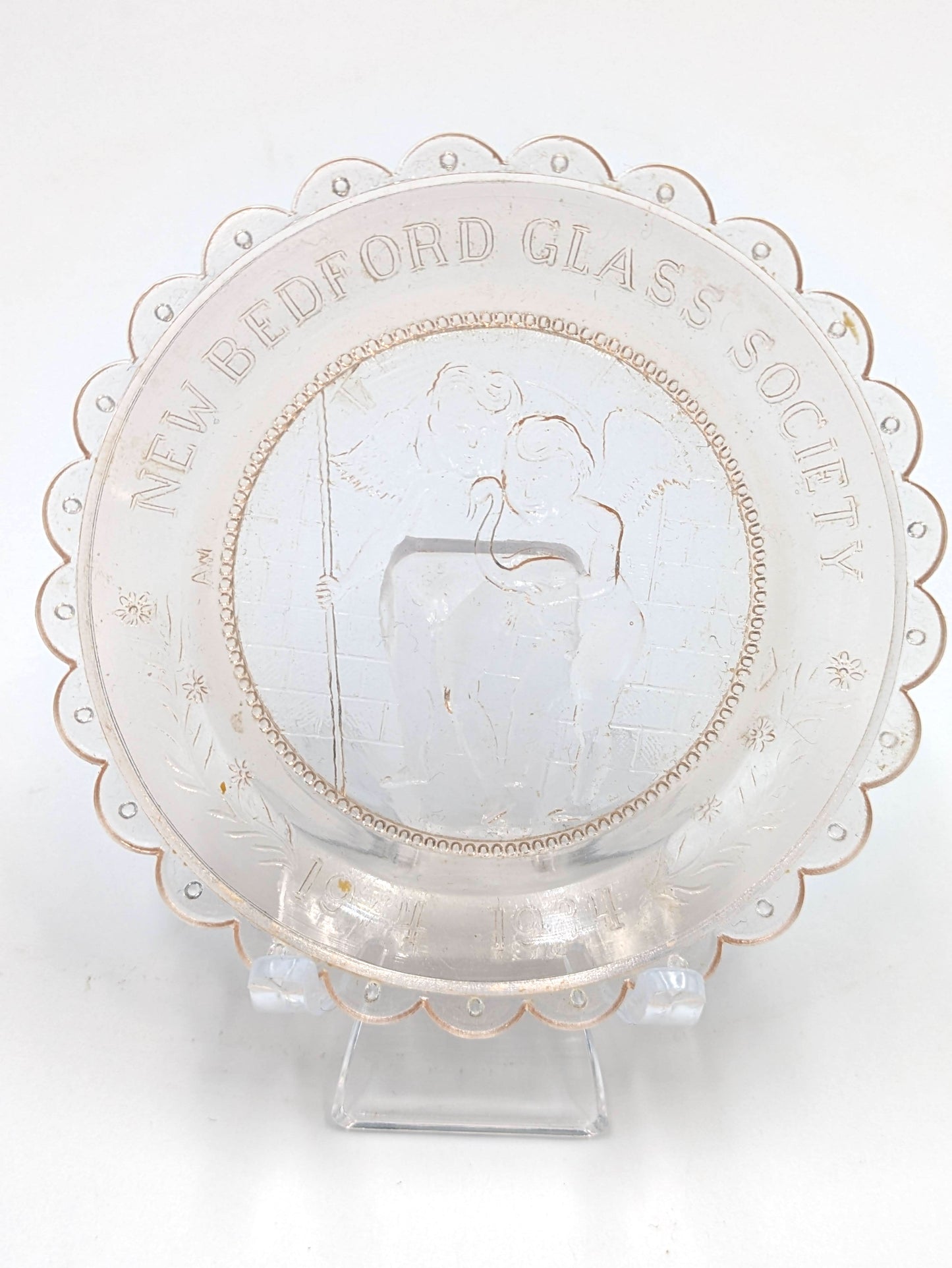 Hand Pressed Glass Cup Plate "New Bedford Glass Society"