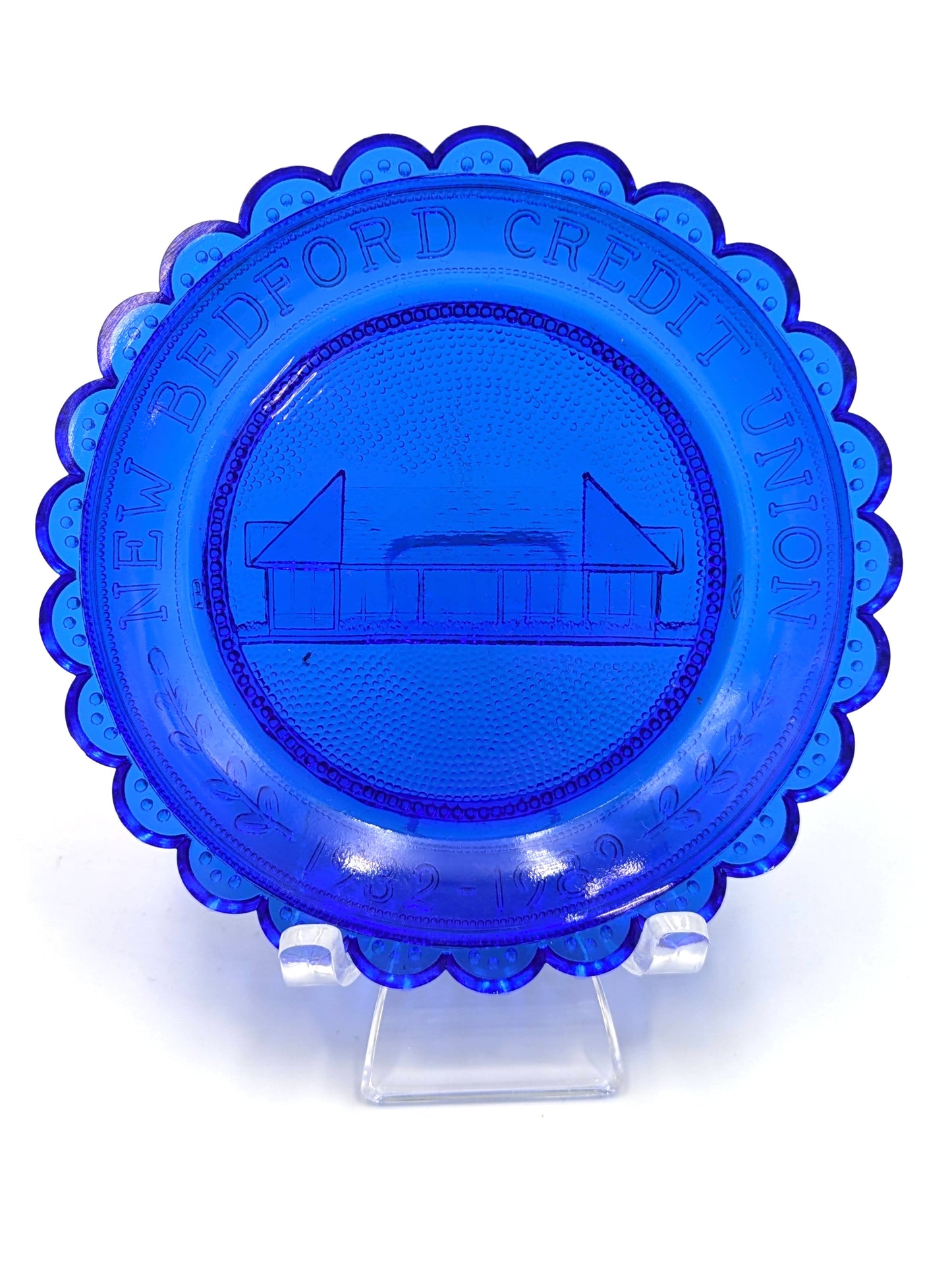 Hand Pressed Glass Cup Plate "New Bedford Credit Union"