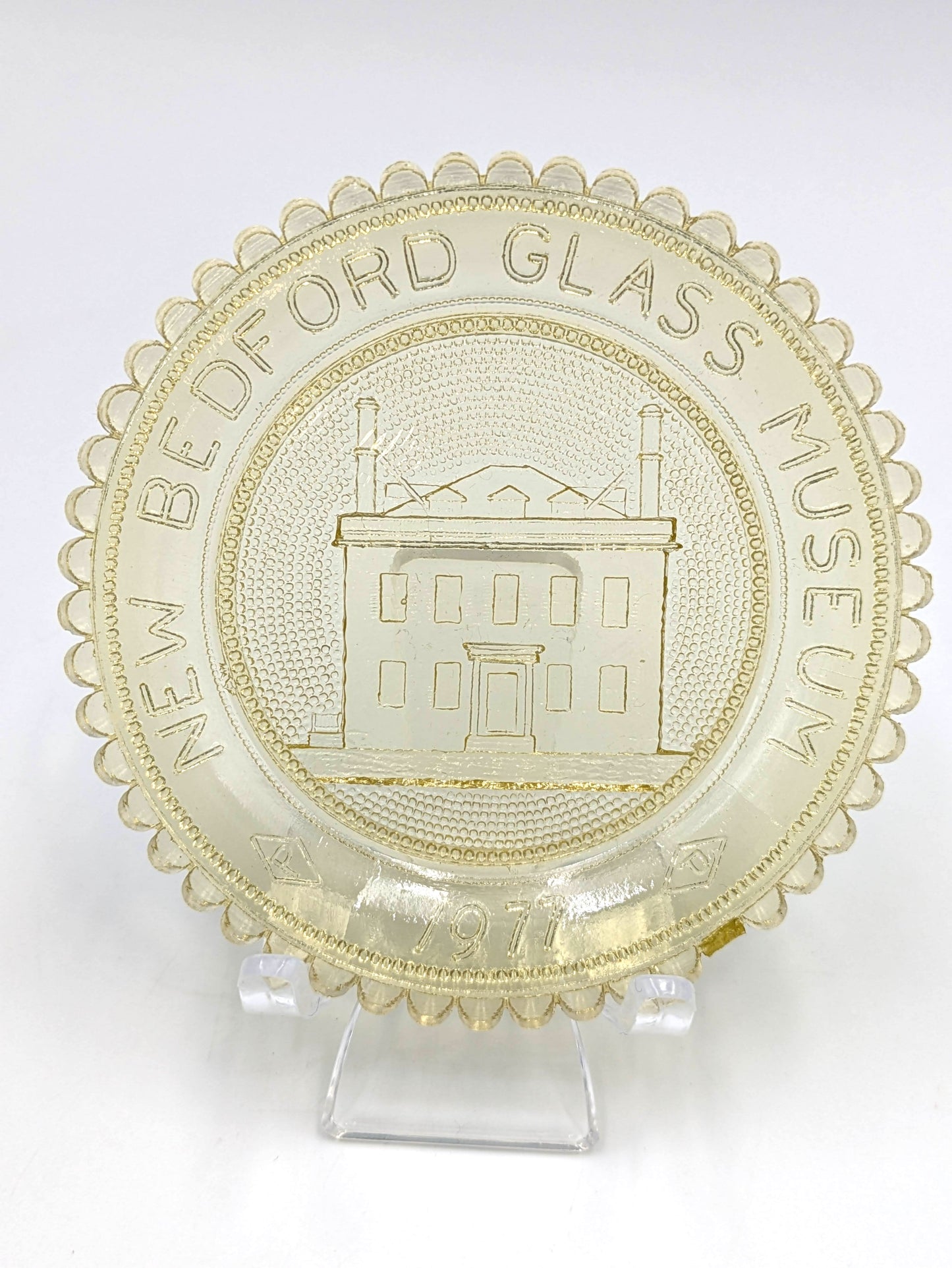 Hand Pressed Glass Cup Plate "New Bedford Glass Museum 1977"