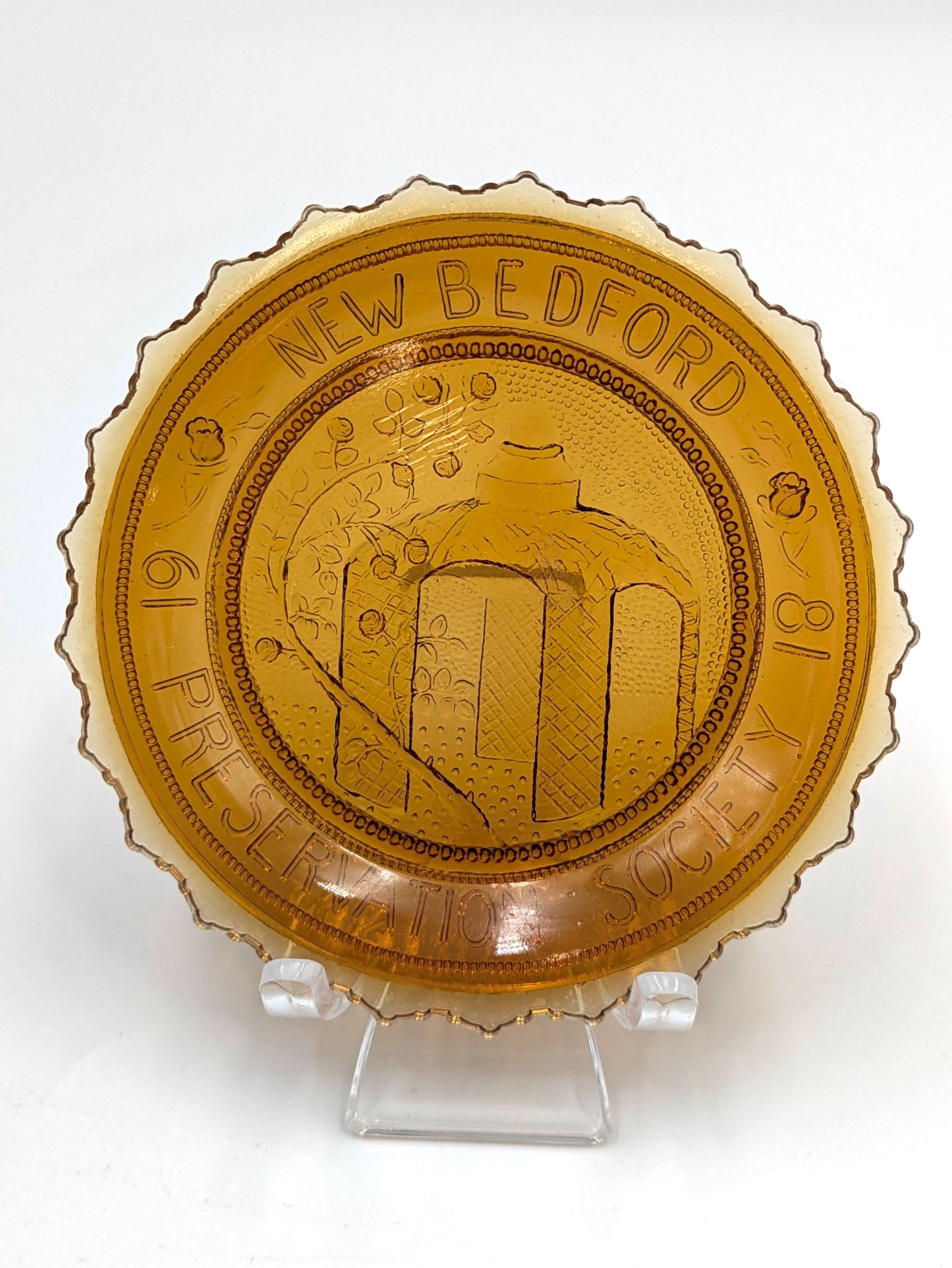 Hand Pressed Glass Cup Plate "New Bedford Preservation Society 1981"