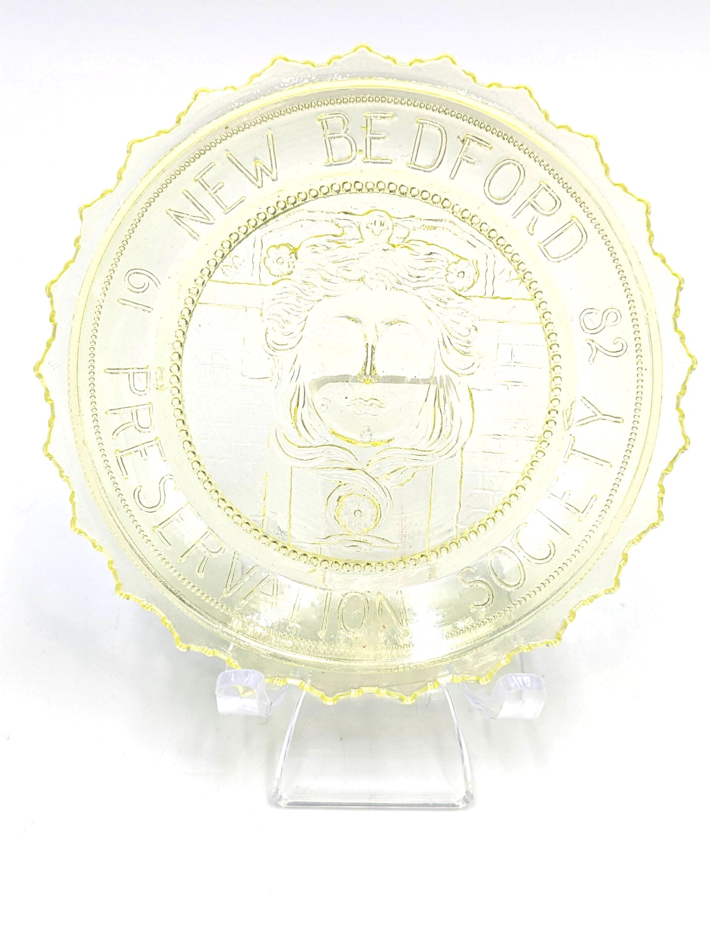 Hand Pressed Glass Cup Plate "New Bedford Preservation Society 1982"