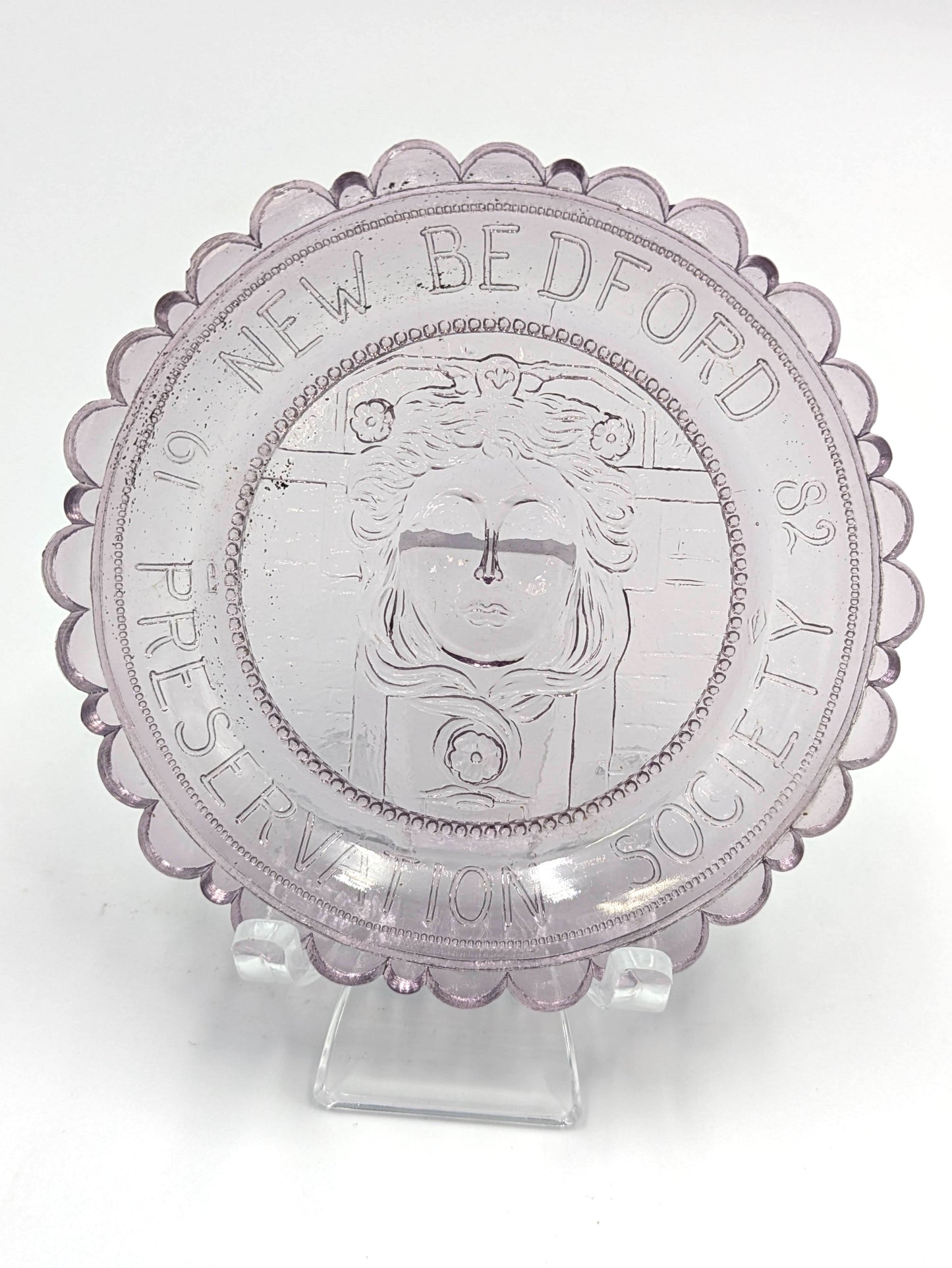 Hand Pressed Glass Cup Plate "New Bedford Preservation Society 1982"