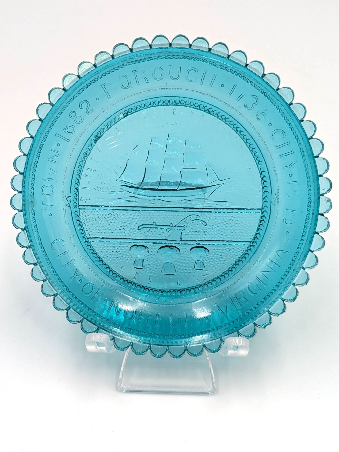 Hand Pressed Glass Cup Plate "City of Norfolk VA"