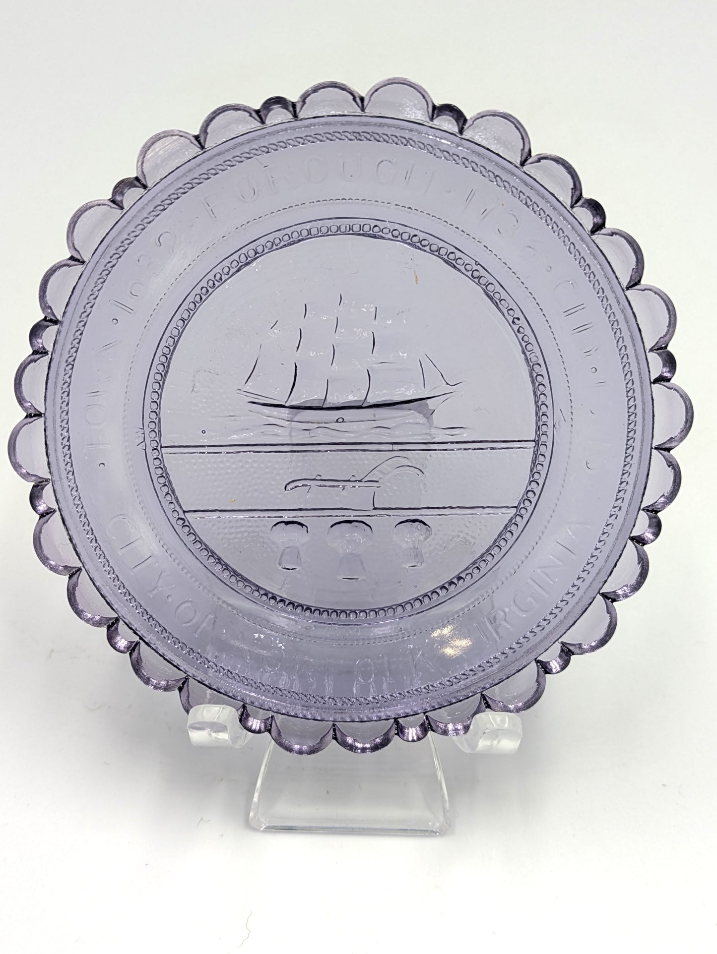 Hand Pressed Glass Cup Plate "City of Norfolk VA"