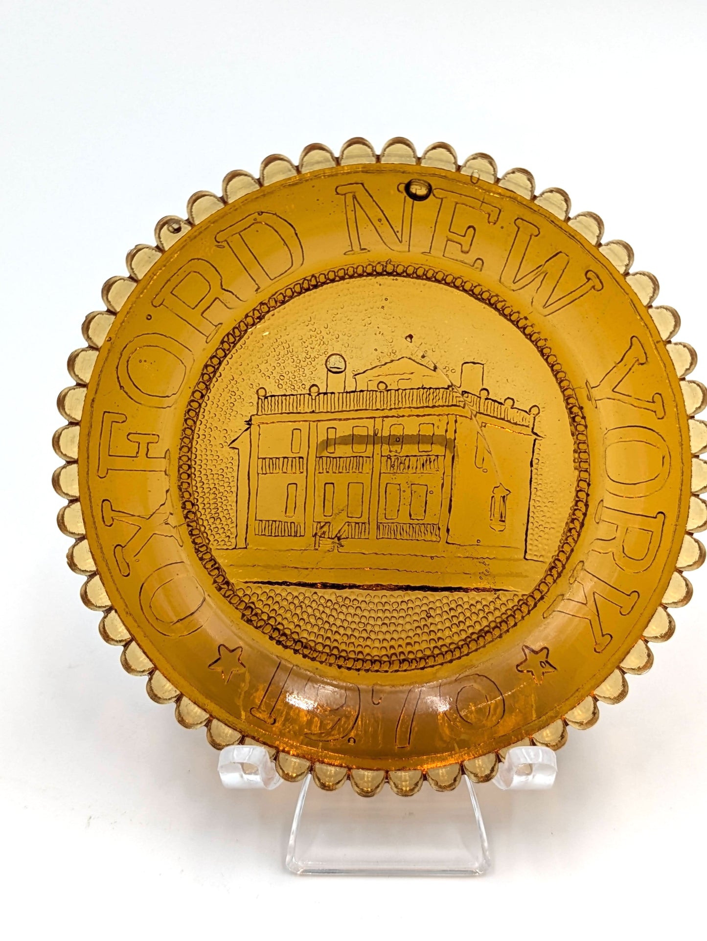 Hand Pressed Glass Cup Plate "Oxford New York 1976"