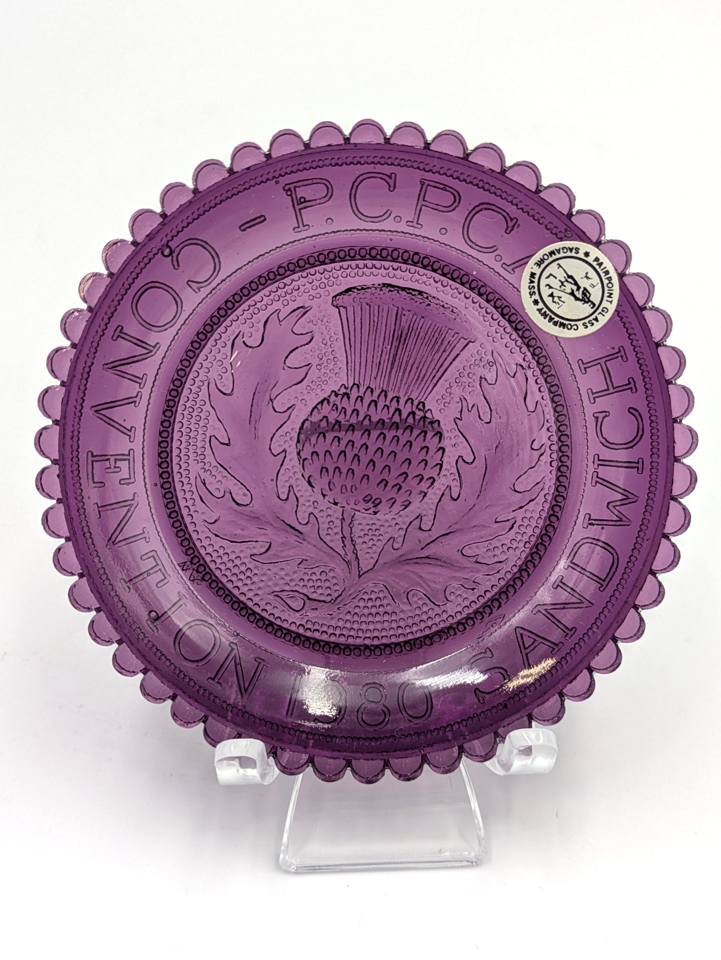 Hand Pressed Glass Cup Plate "1980 P.C.P.C.A. Convention"