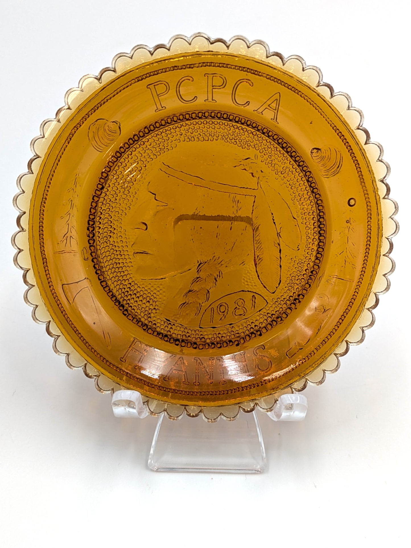 Hand Pressed Glass Cup Plate "PCPCA Hyannis"