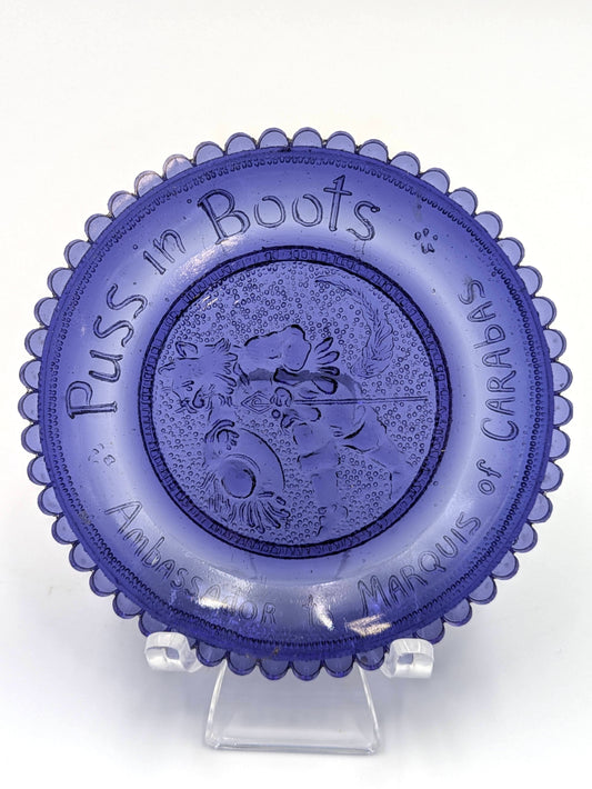 Hand Pressed Glass Cup Plate "Puss In Boots"
