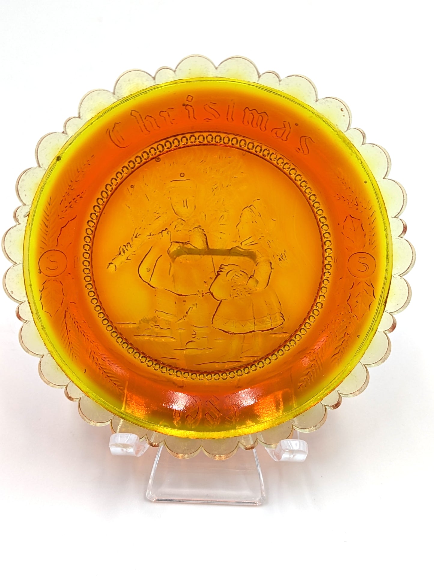 Hand Pressed Glass Cup Plate "Christmas 1983"