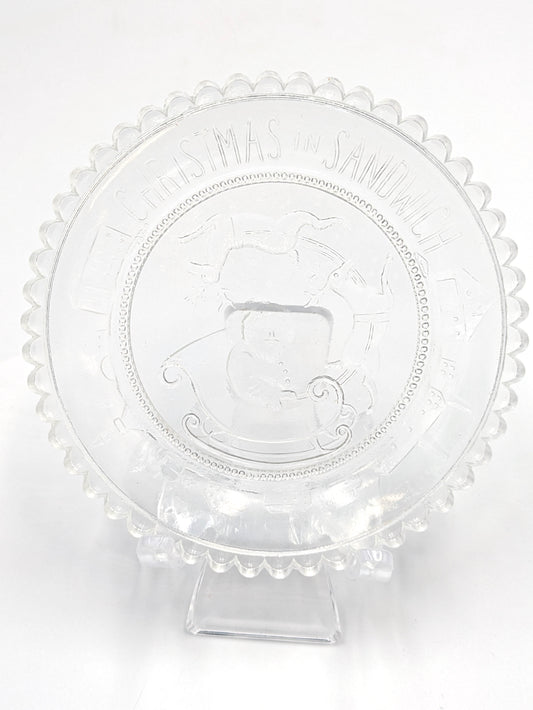 Hand Pressed Glass Cup Plate "Christmas in Sandwich" Clear