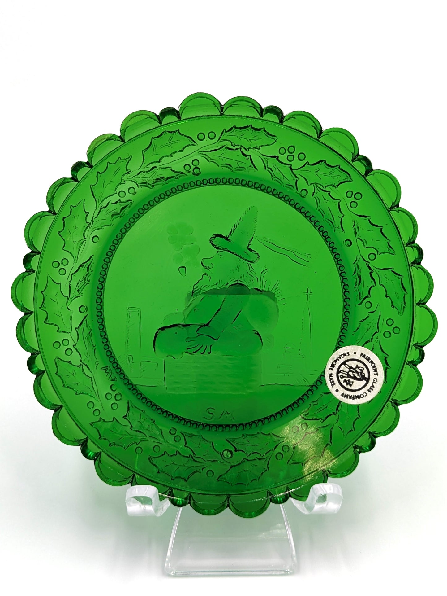 Hand Pressed Glass Cup Plate "The Sandwich Santa"