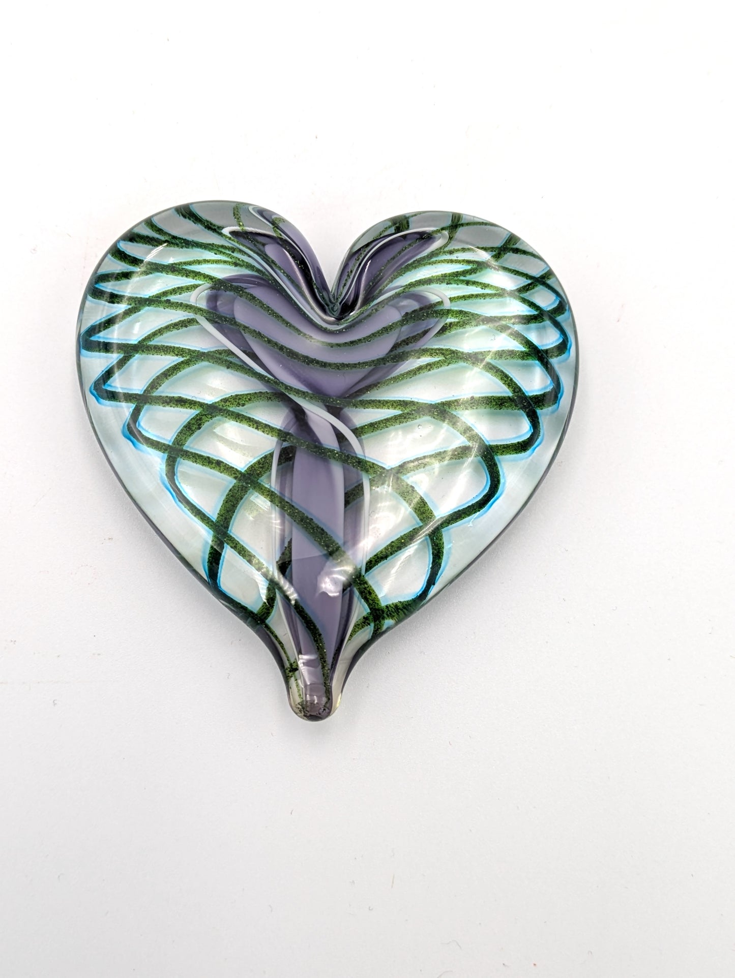 Handblown Glass Heart Shaped Paperweight by Fritz Glass