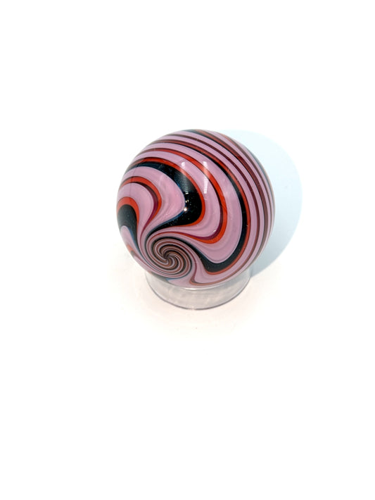 Handblown Glass Marble 1.5" Red Pink Blue by Fritz Glass