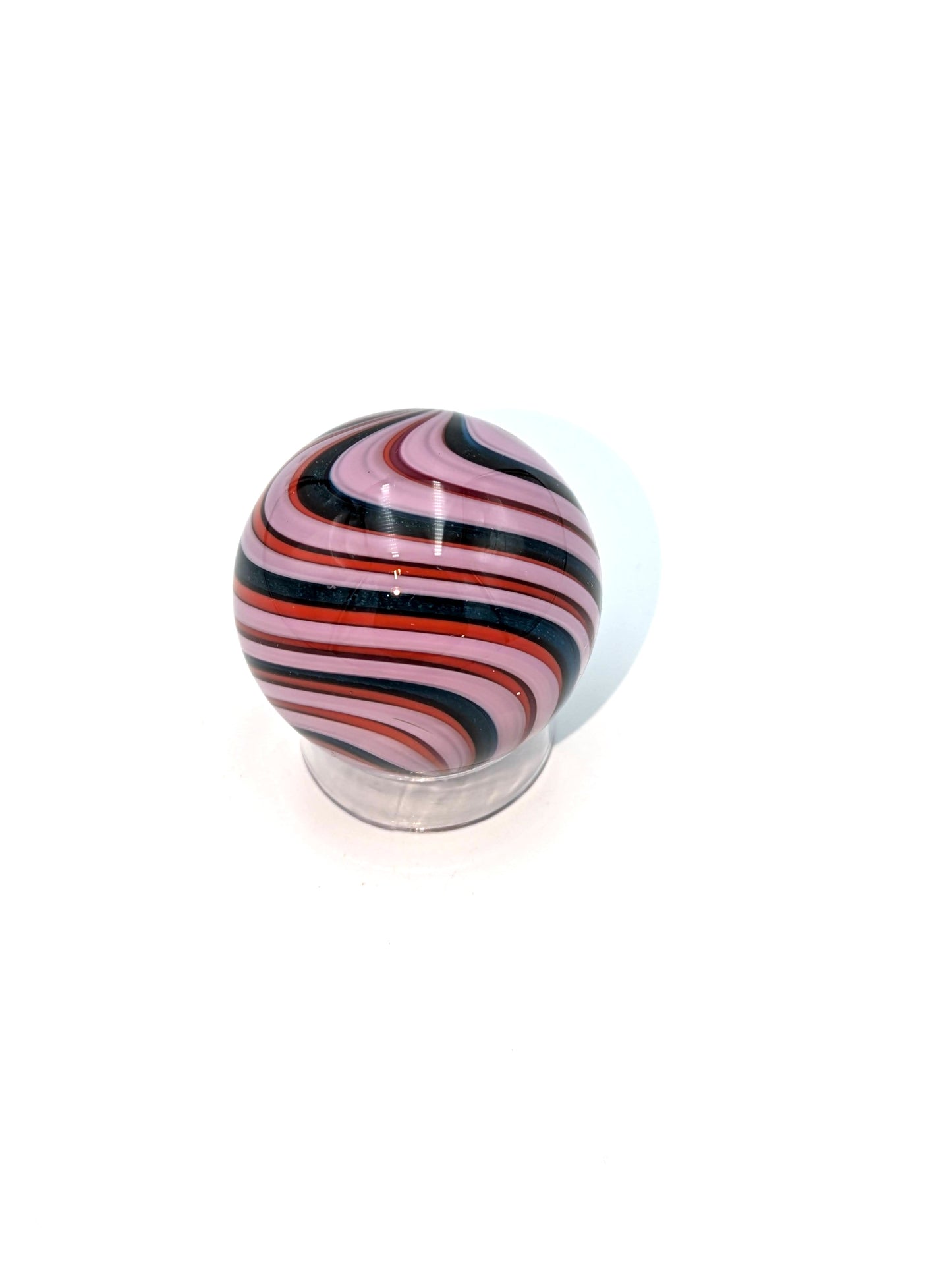 Handblown Glass Marble 1.5" Red Pink Blue by Fritz Glass