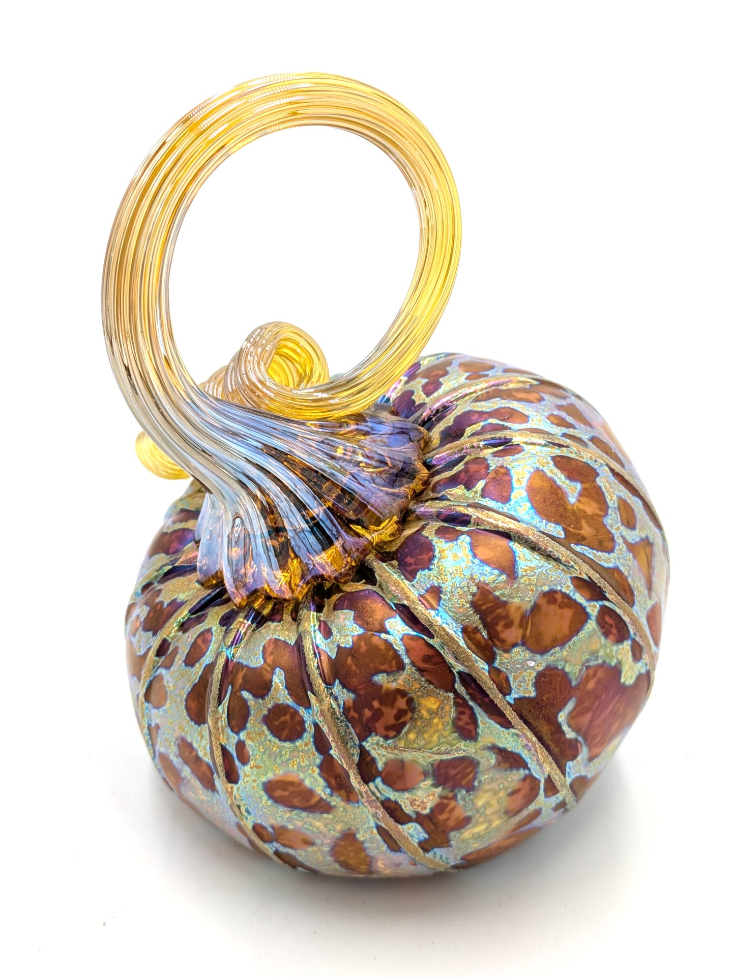 The Furnace Tilted Leopard Glass Pumpkin - Small