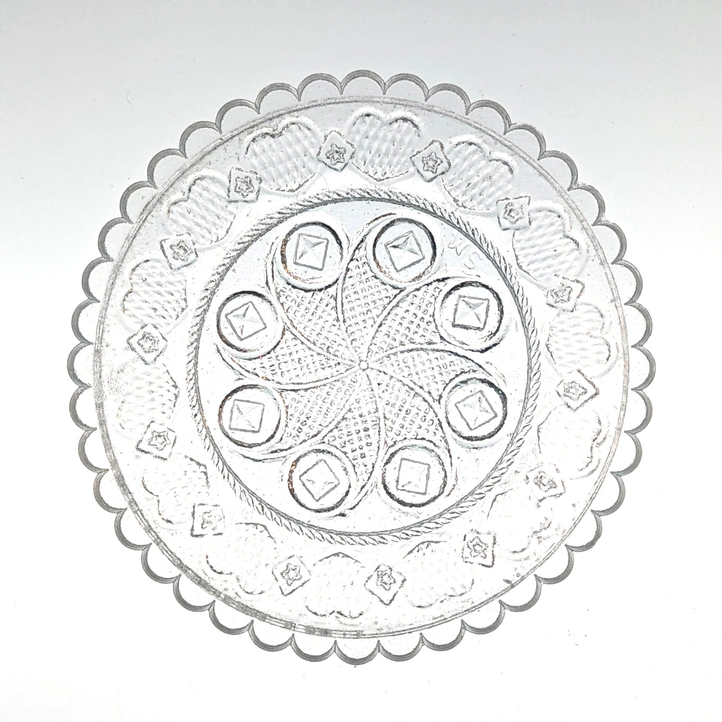 Handmade Pressed Glass Heart and Diamond Cup Plate by McDermott