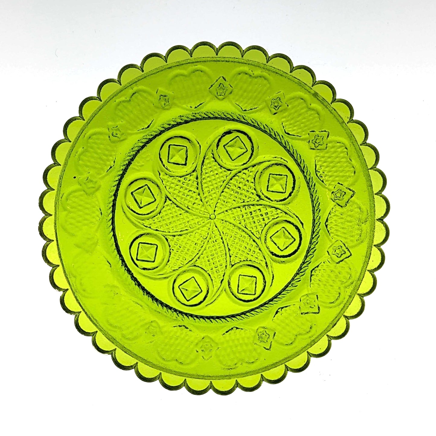 Handmade Pressed Glass Heart and Diamond Cup Plate by McDermott