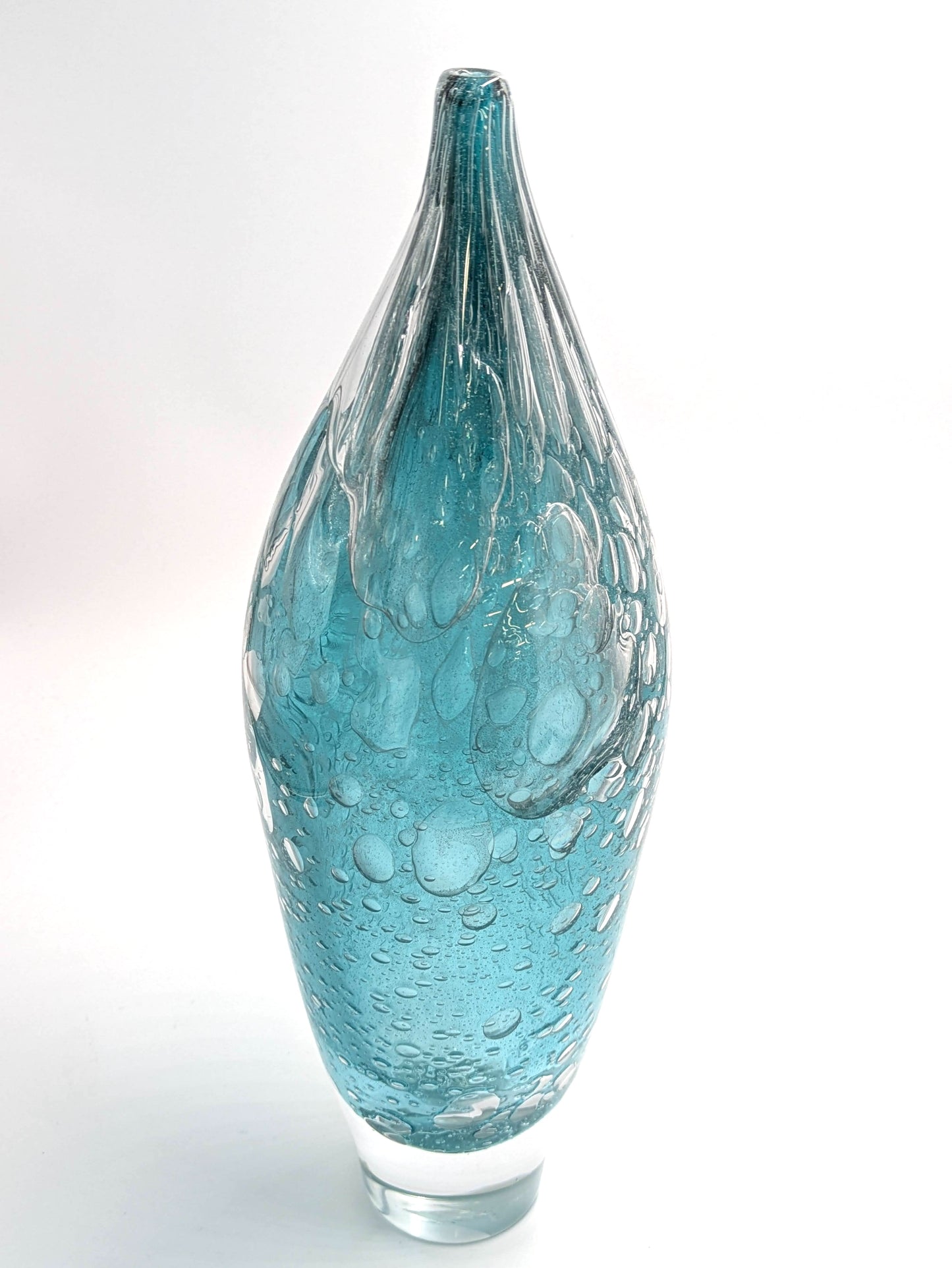 Handblown Glass Bubble Vase Tall Light Blue