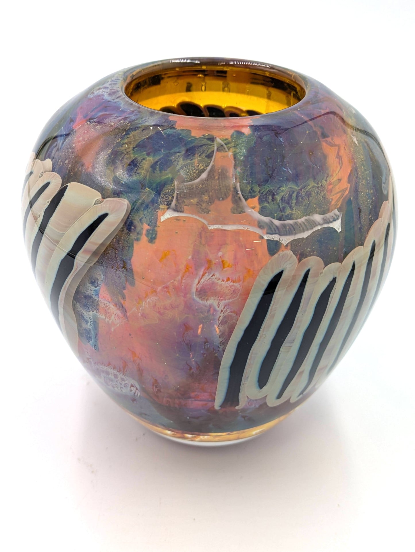 Handblown Glass Cane Vase Pink w/ Black & Ivory #3.8.25