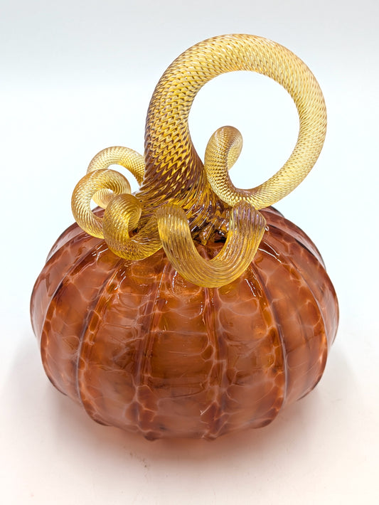 Handcrafted Glass Amber Spotted Pumpkin by Michelle Trammel